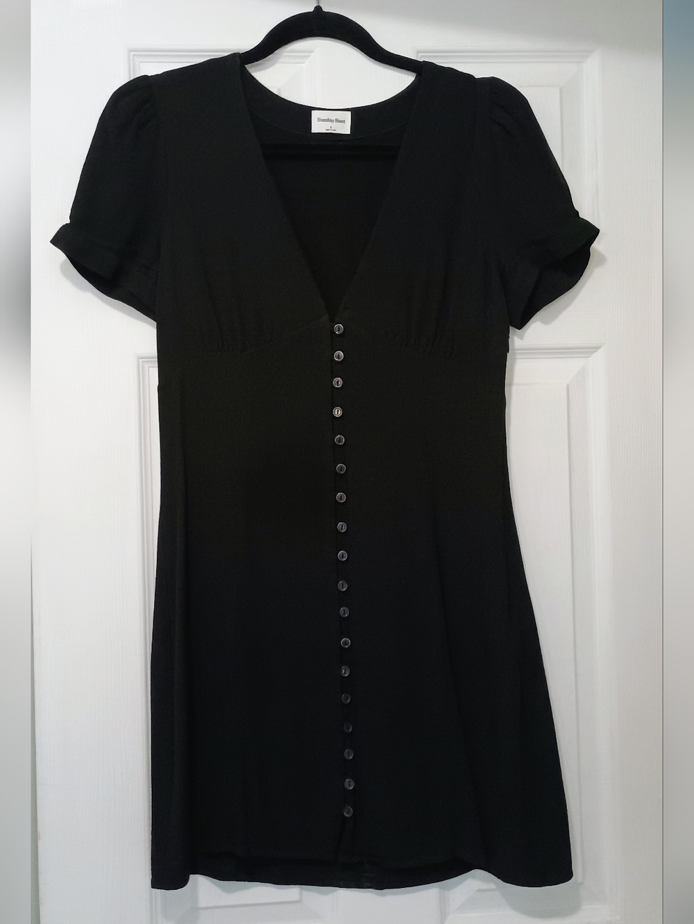Sunday Best Black Button-Front V-Neck Dress Size 10